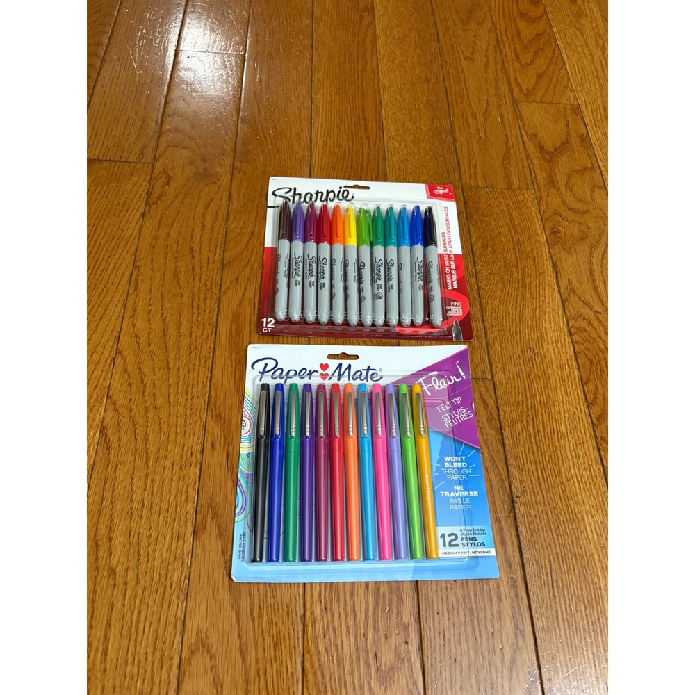 Sharpie Permanent Markers & Paper Mate Flair Felt Tip Pens 24 Count Bundle